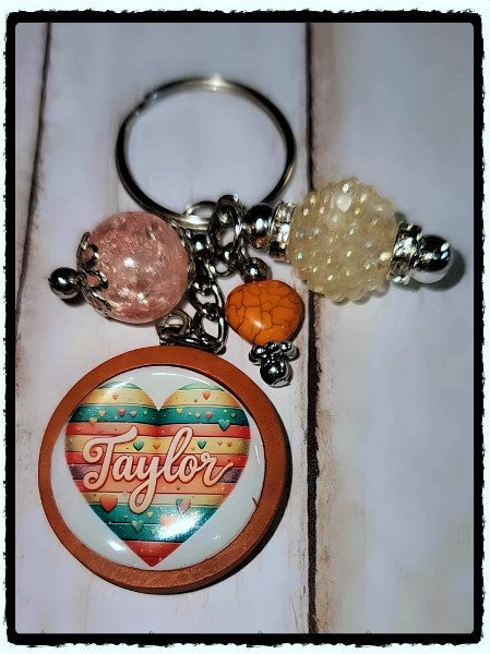 Taylor Swift Orange Wooden Heart Keychain
